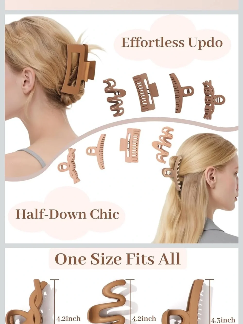 Matte Non-Slip Large Hair Clips 8PCS 4 Beige+4 Khaki Durable Claw Clips new